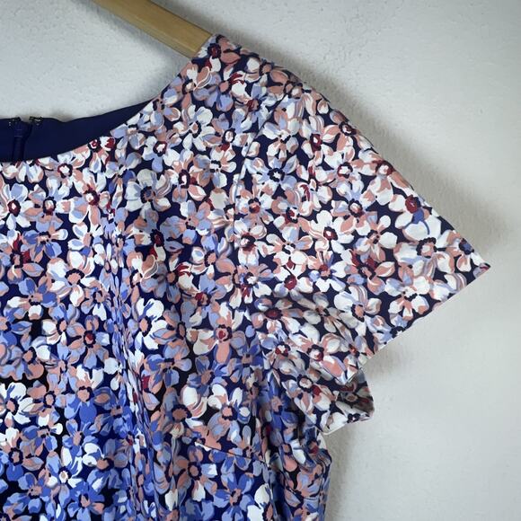 Talbots Floral blue Ombre Sheath Career Dress Size 14 petite scoop neck office - Picture 3 of 13